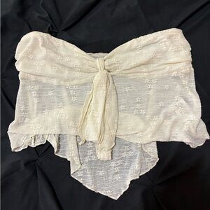 Cider Cream Strapless Tie-Front Lace Crop Top